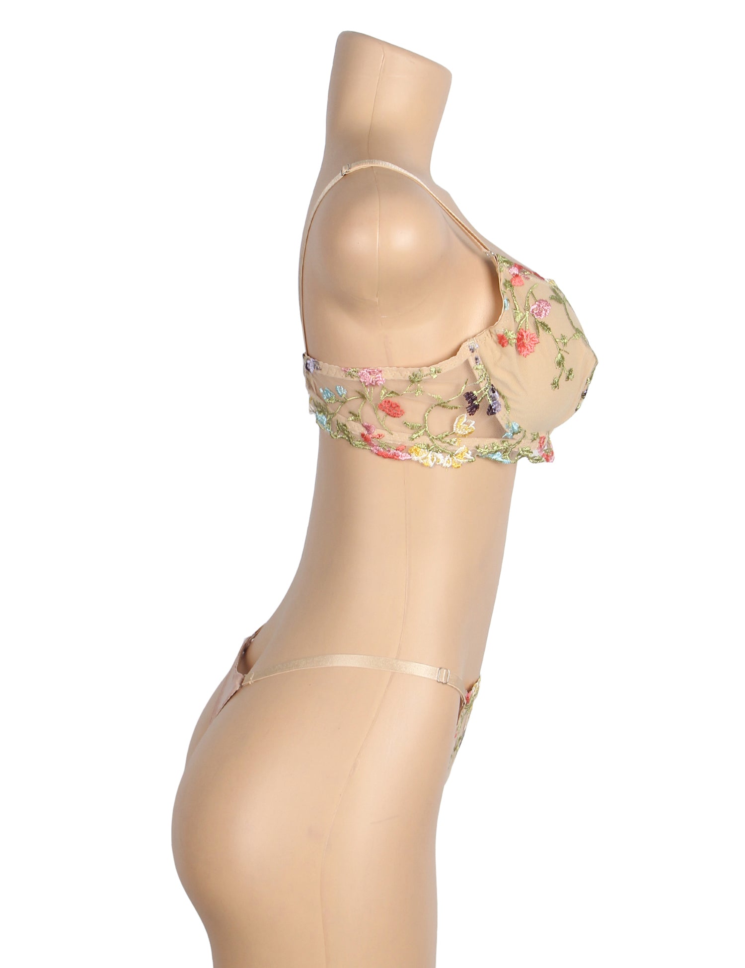 Yellow Sexy Mesh Floral Embroidery Bra Set
