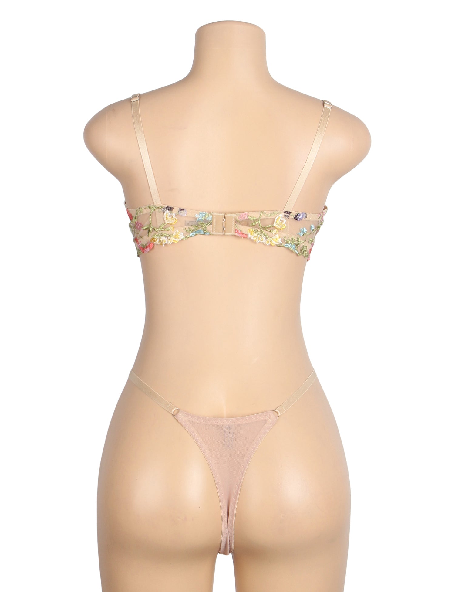 Yellow Sexy Mesh Floral Embroidery Bra Set
