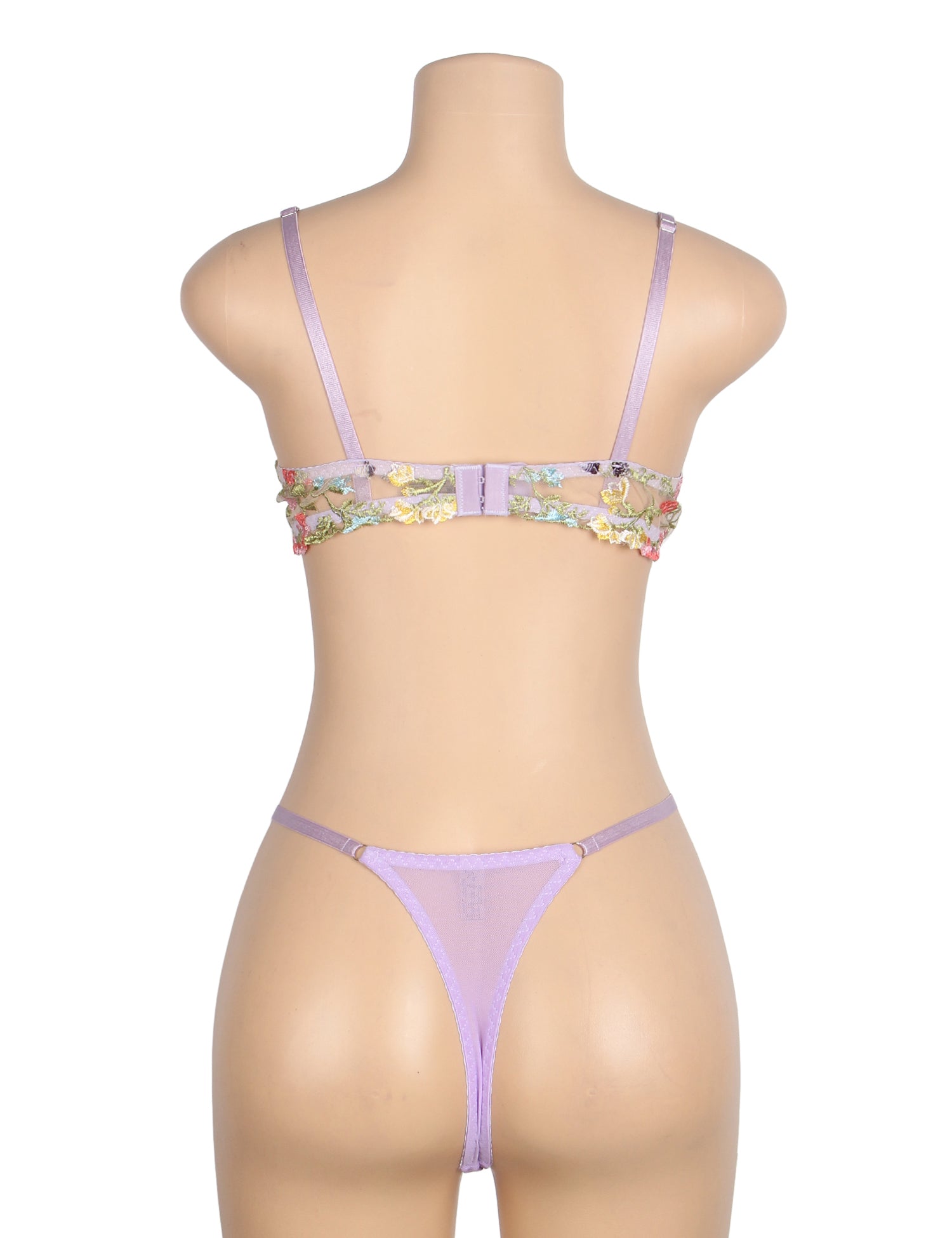 Purple Sexy Mesh Floral Embroidery Bra Set