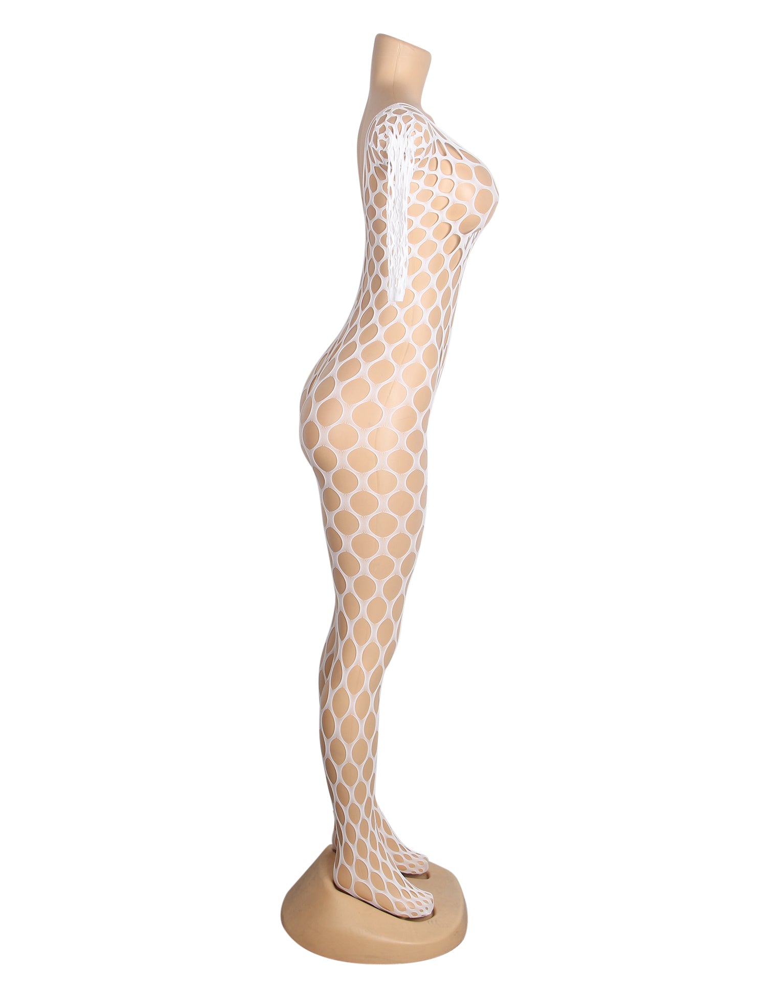 White Sexy Luminous Big Mesh Fishnet Long Sleeves Open Crotch Bodystocking