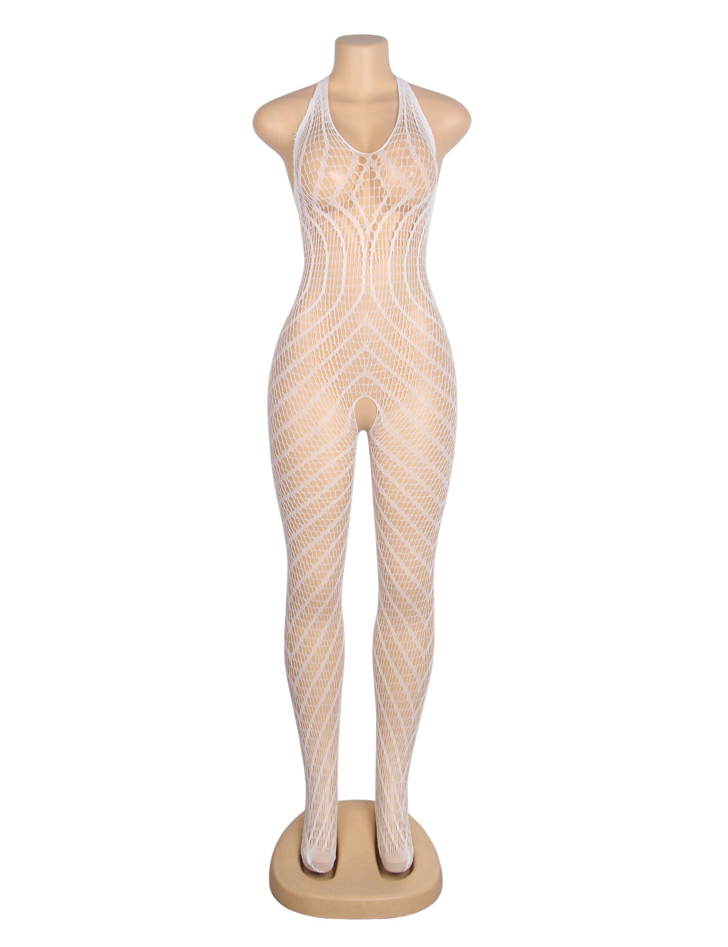 White Sexy Luminous Halter Neck Open Crotch Bodystocking