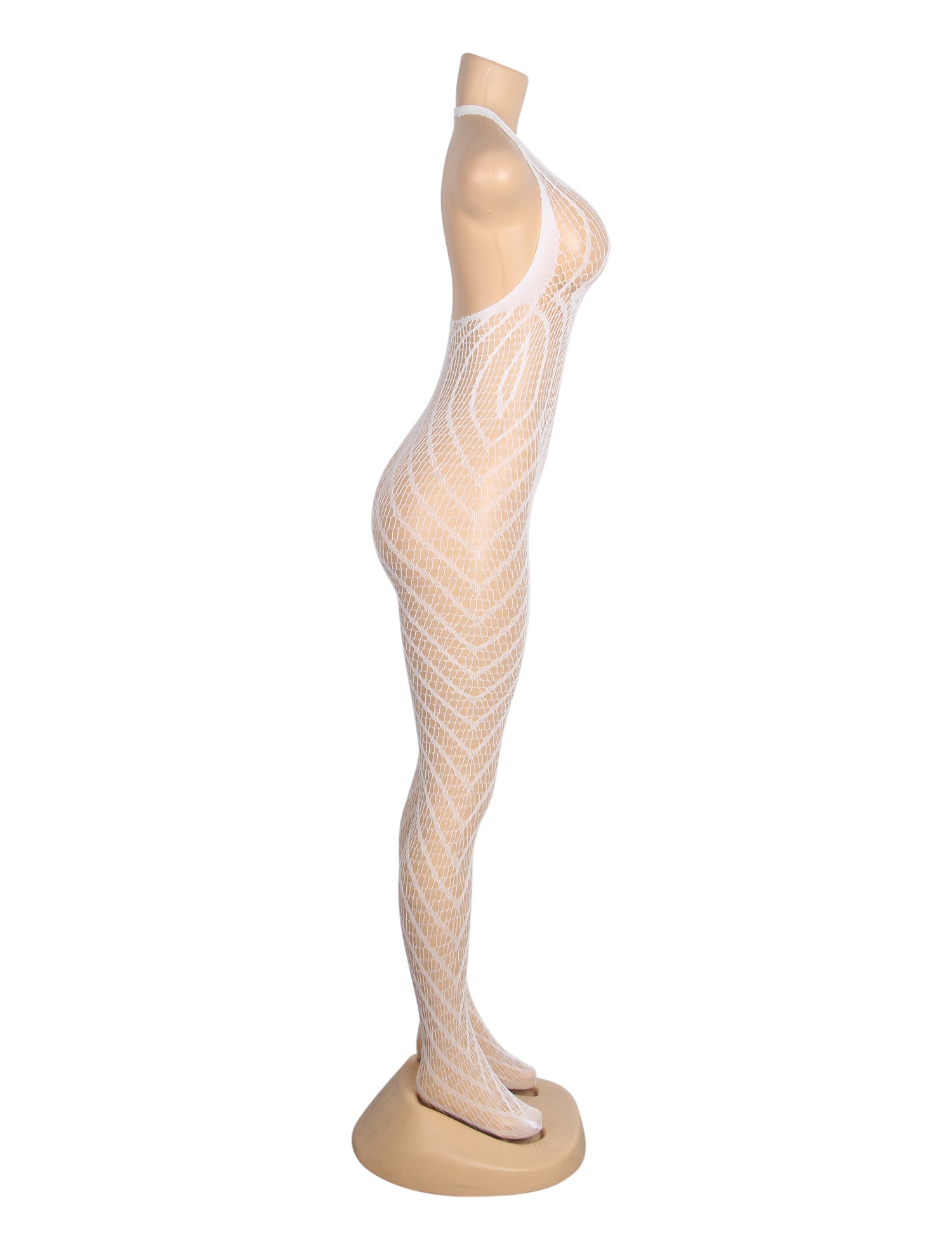 White Sexy Luminous Halter Neck Open Crotch Bodystocking