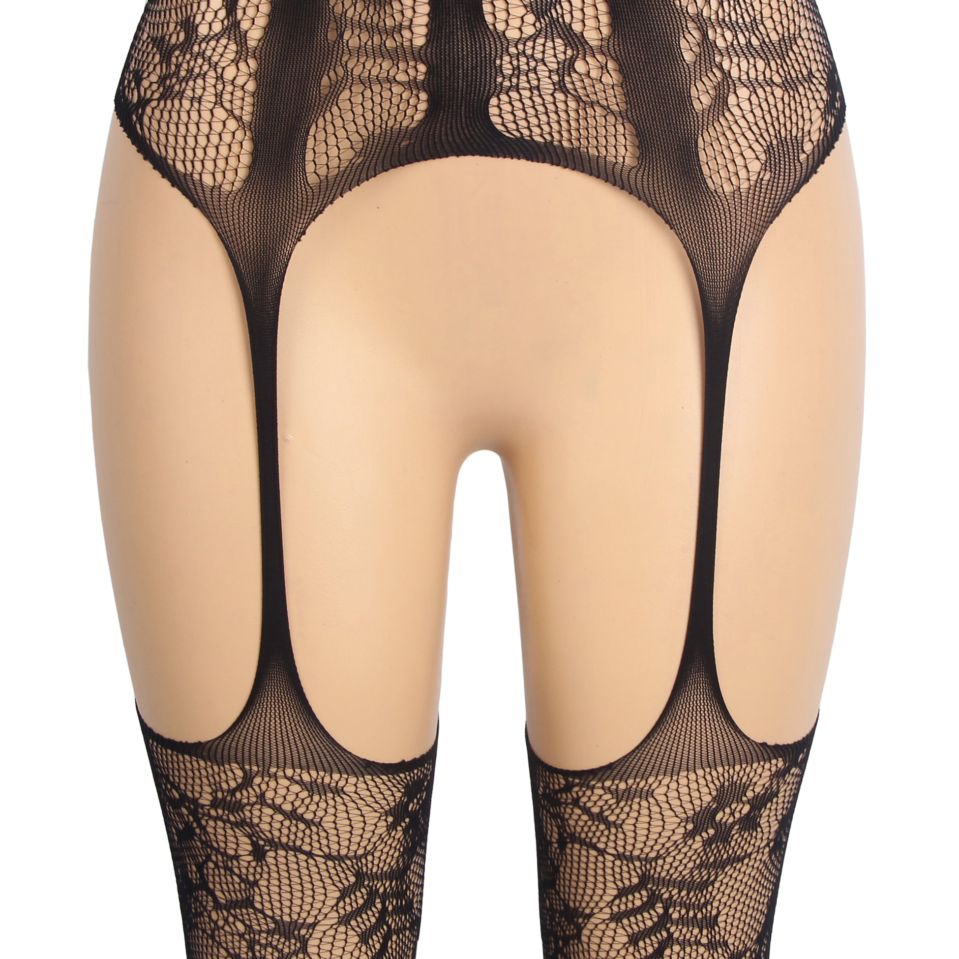 Black Sexy Jacquard Halter Neck Bodystocking