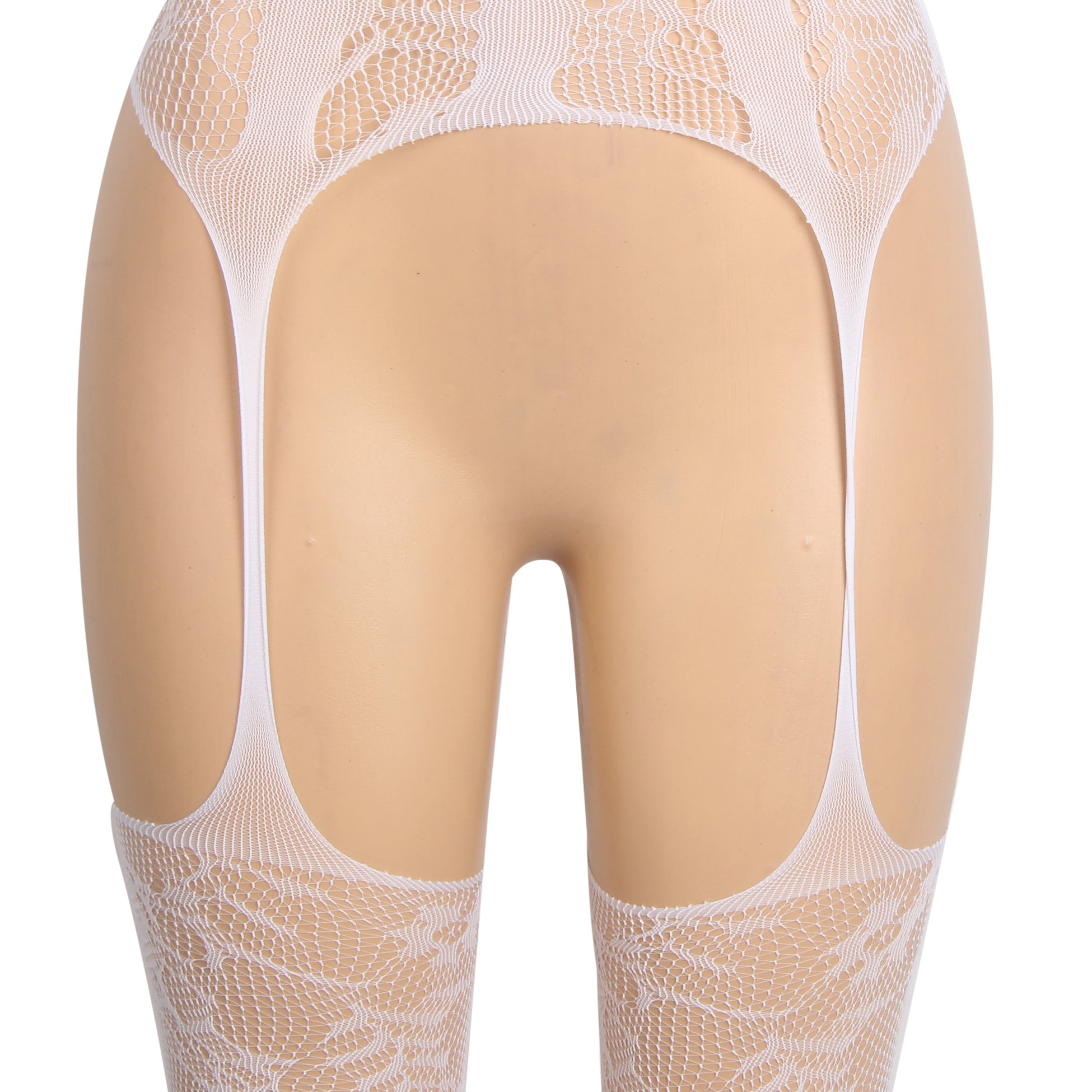 White Sexy Jacquard Halter Neck Bodystocking