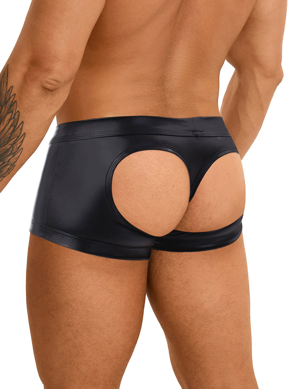 Black Sexy PU Leather Hip Hollow Men Boxer