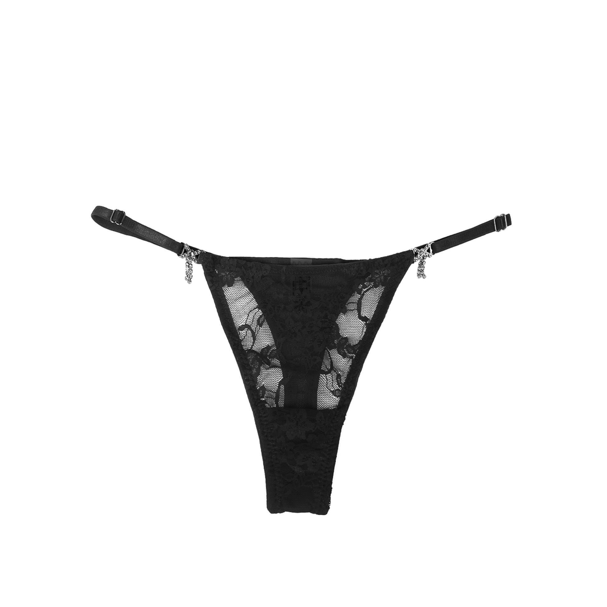 Black Sexy Lace Ribbon Bow Buckles Waist Adjustable Women Thong