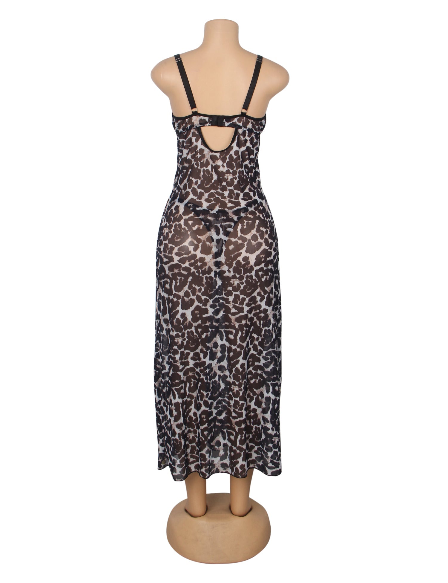 Leopard Sexy Mesh Lace Long Split Nightgown