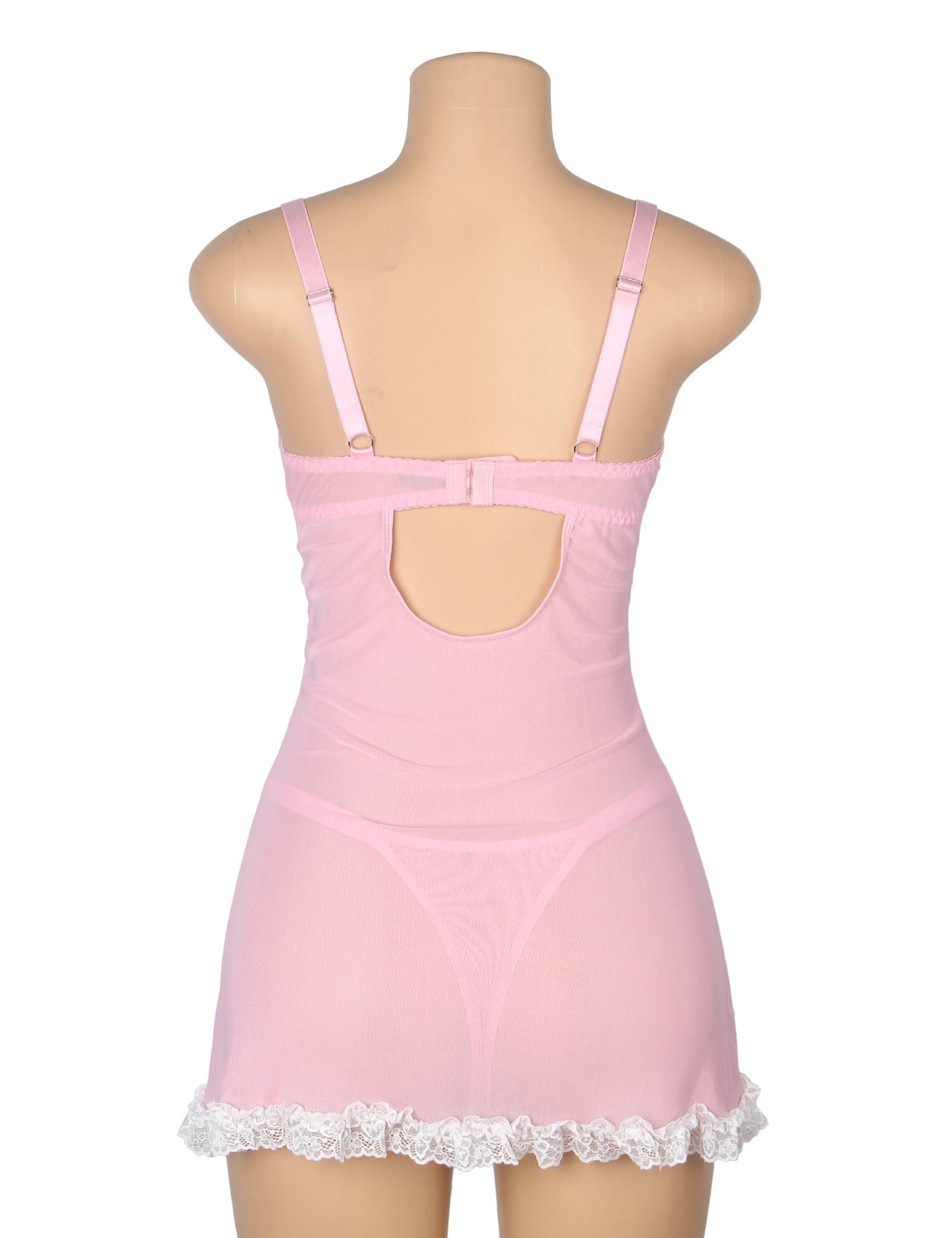 Pink Sexy Lace Ruffled Suspender Nightdress