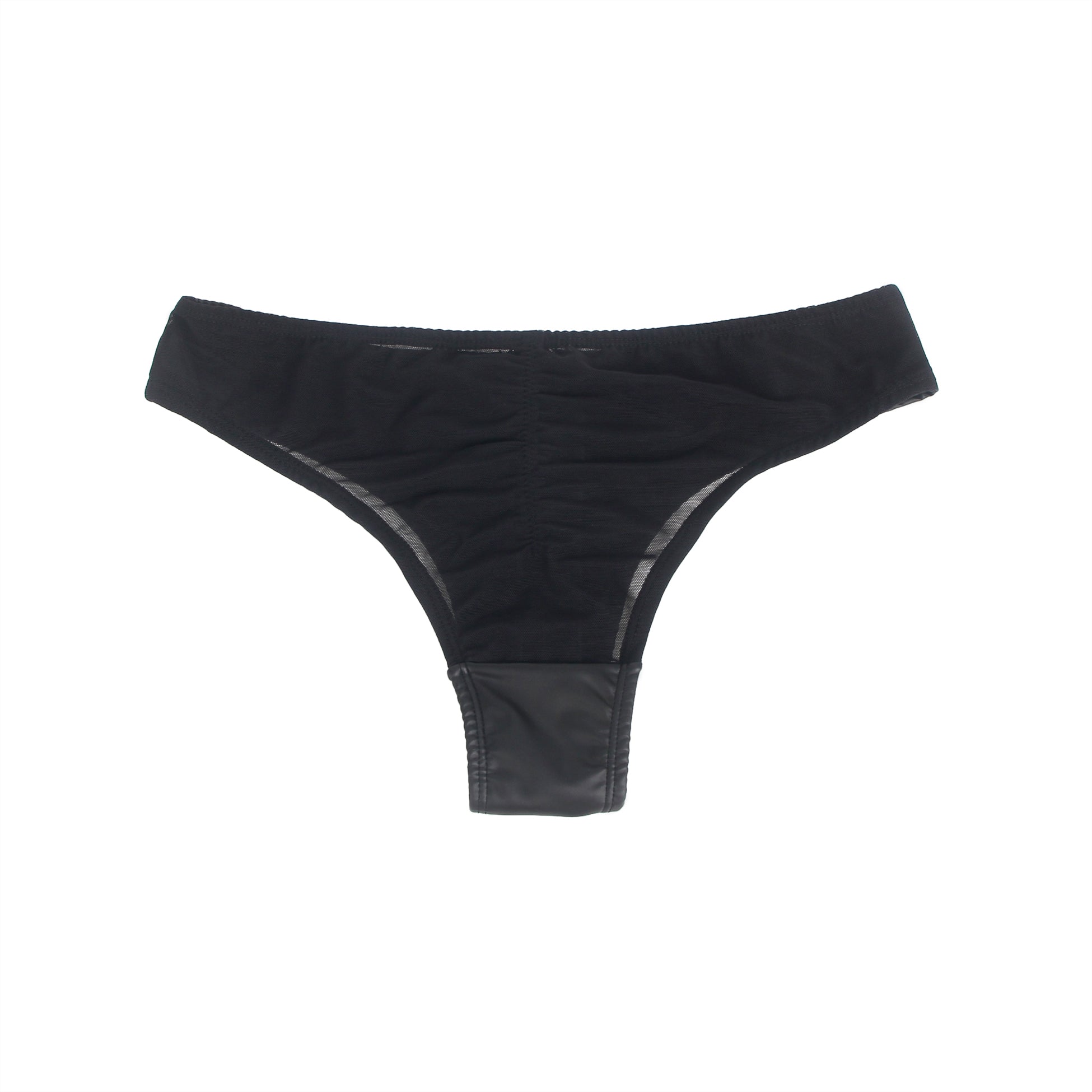 Black Sexy PU Leather Mesh Zipper Women Underwear