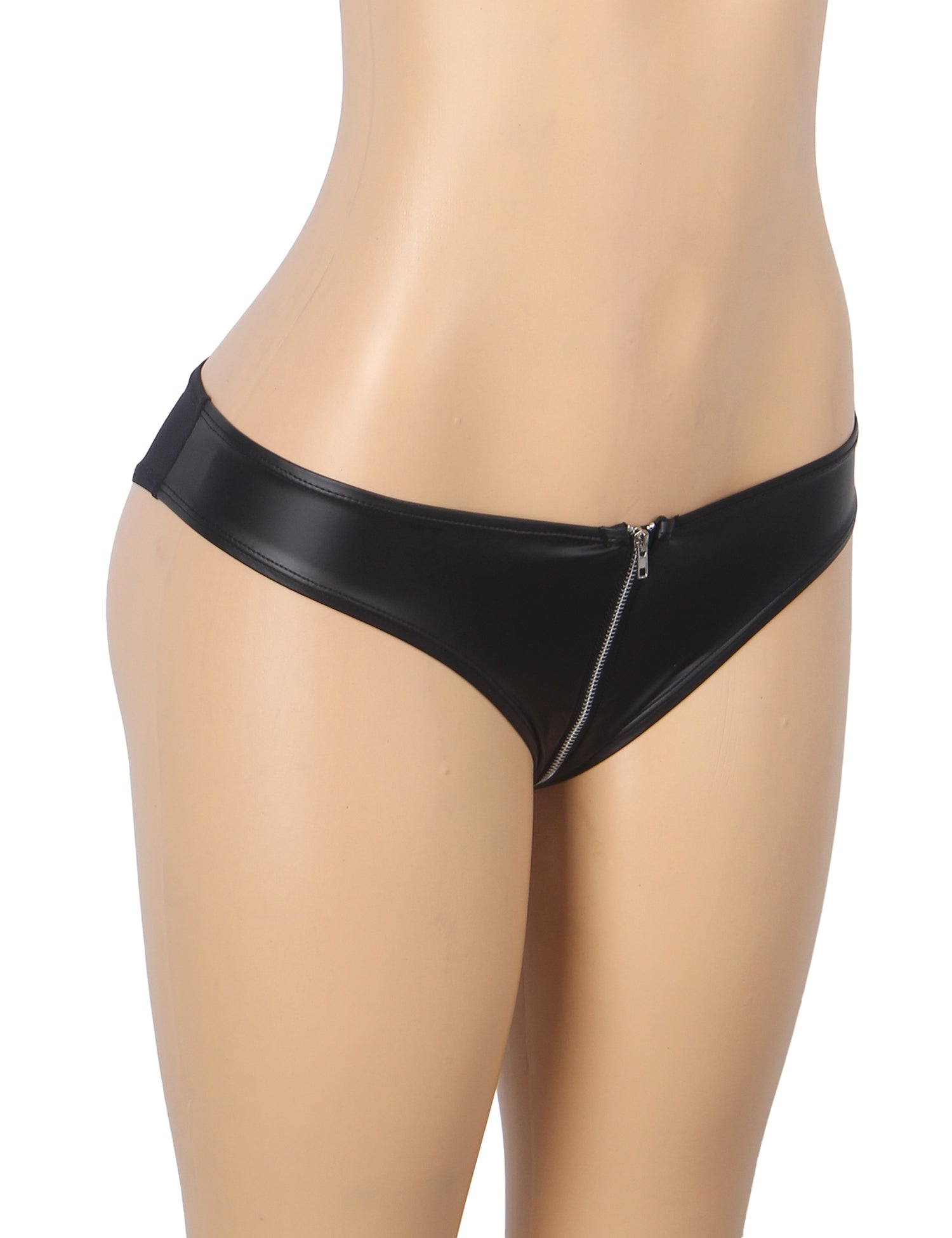 Black Sexy PU Leather Mesh Zipper Women Underwear