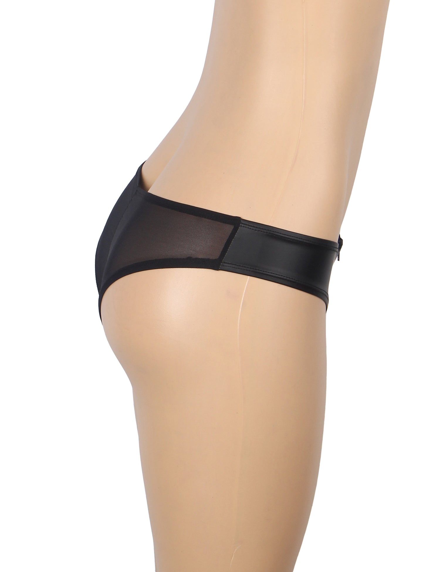 Black Sexy PU Leather Mesh Zipper Women Underwear