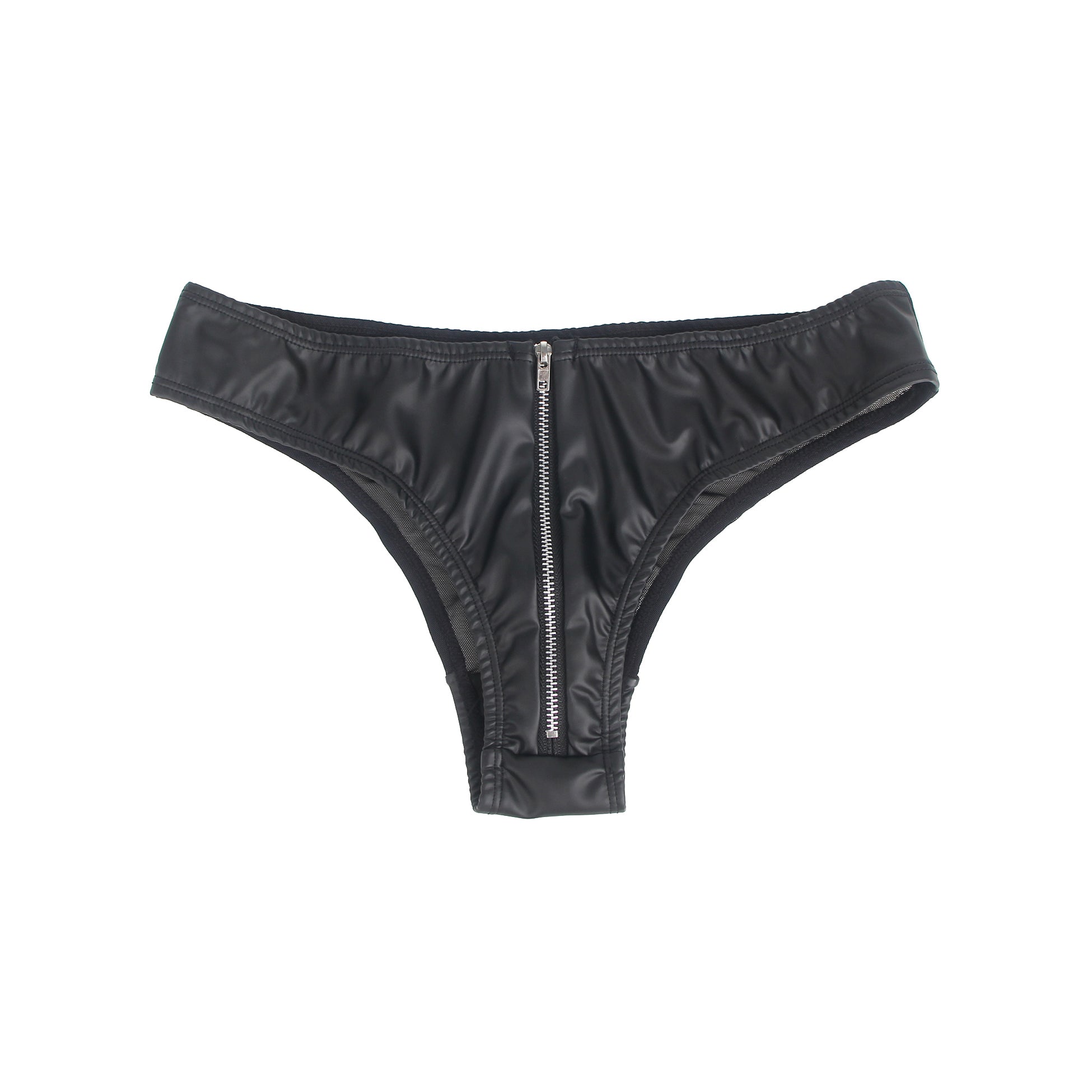 Black Sexy PU Leather Mesh Zipper Women Underwear
