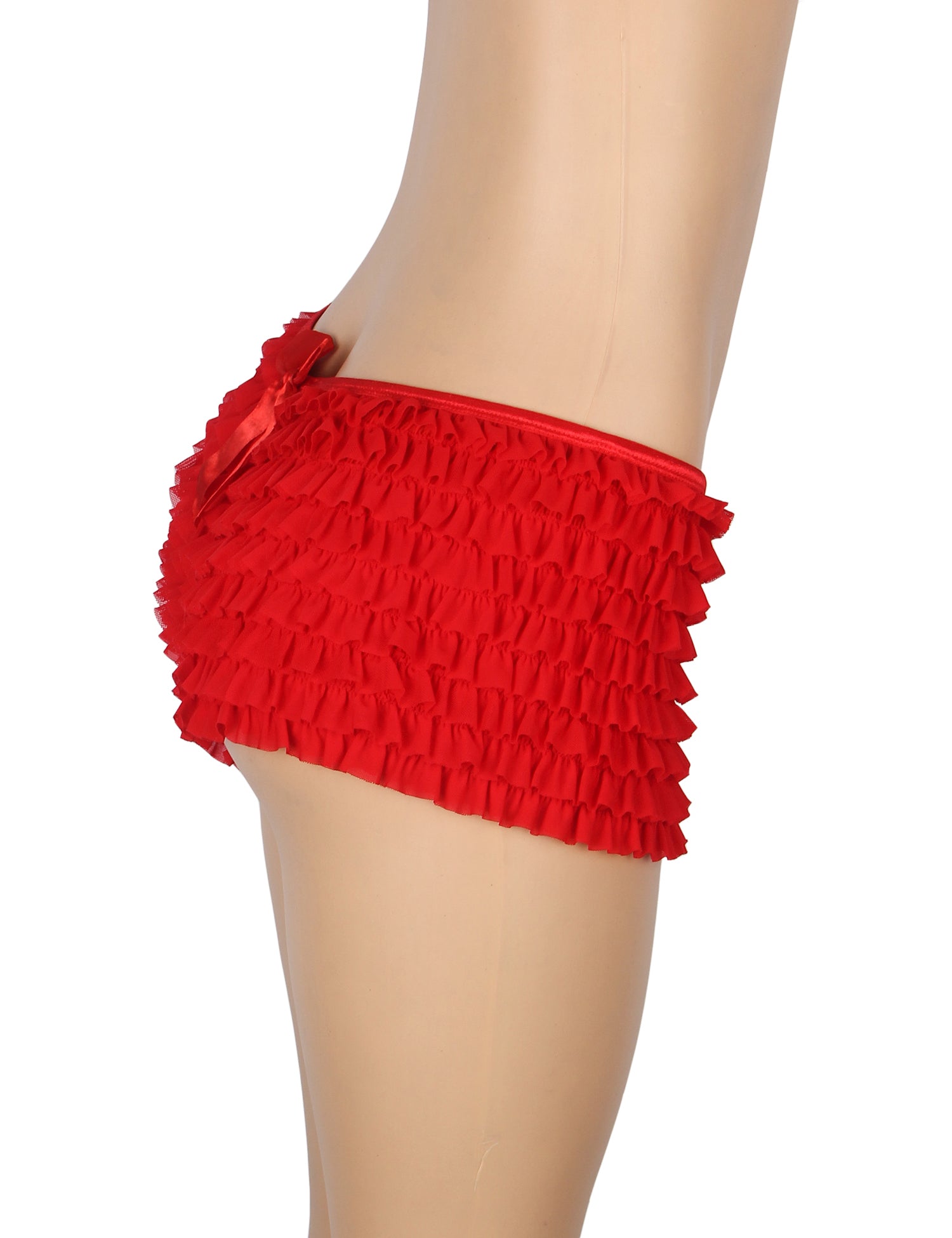 Red Sexy Mesh Swimsuit Cloth Ruffled Women Underwear With Bow