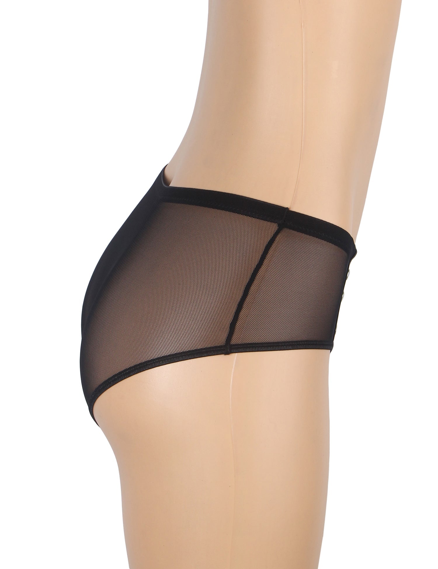 Black Sexy PU Leather Mesh Rivet Women Underwear