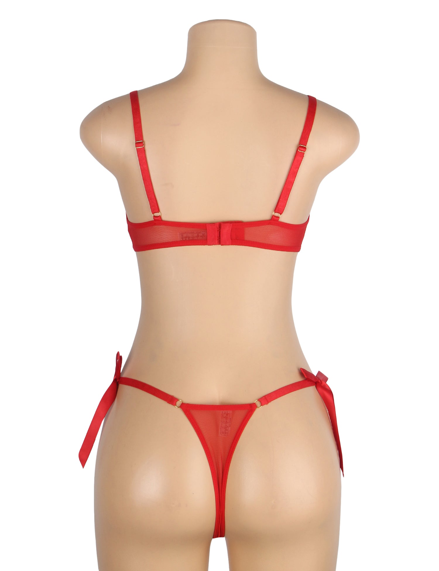 Red Sexy Mesh Embroidery Heart Bra Set