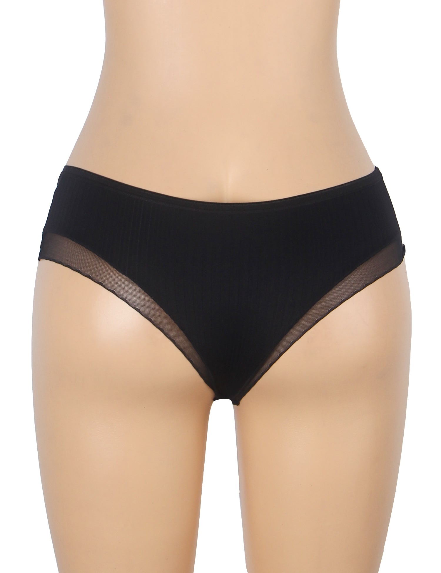 Black Sexy Striped Fabric And Mesh Bow Women Underwear