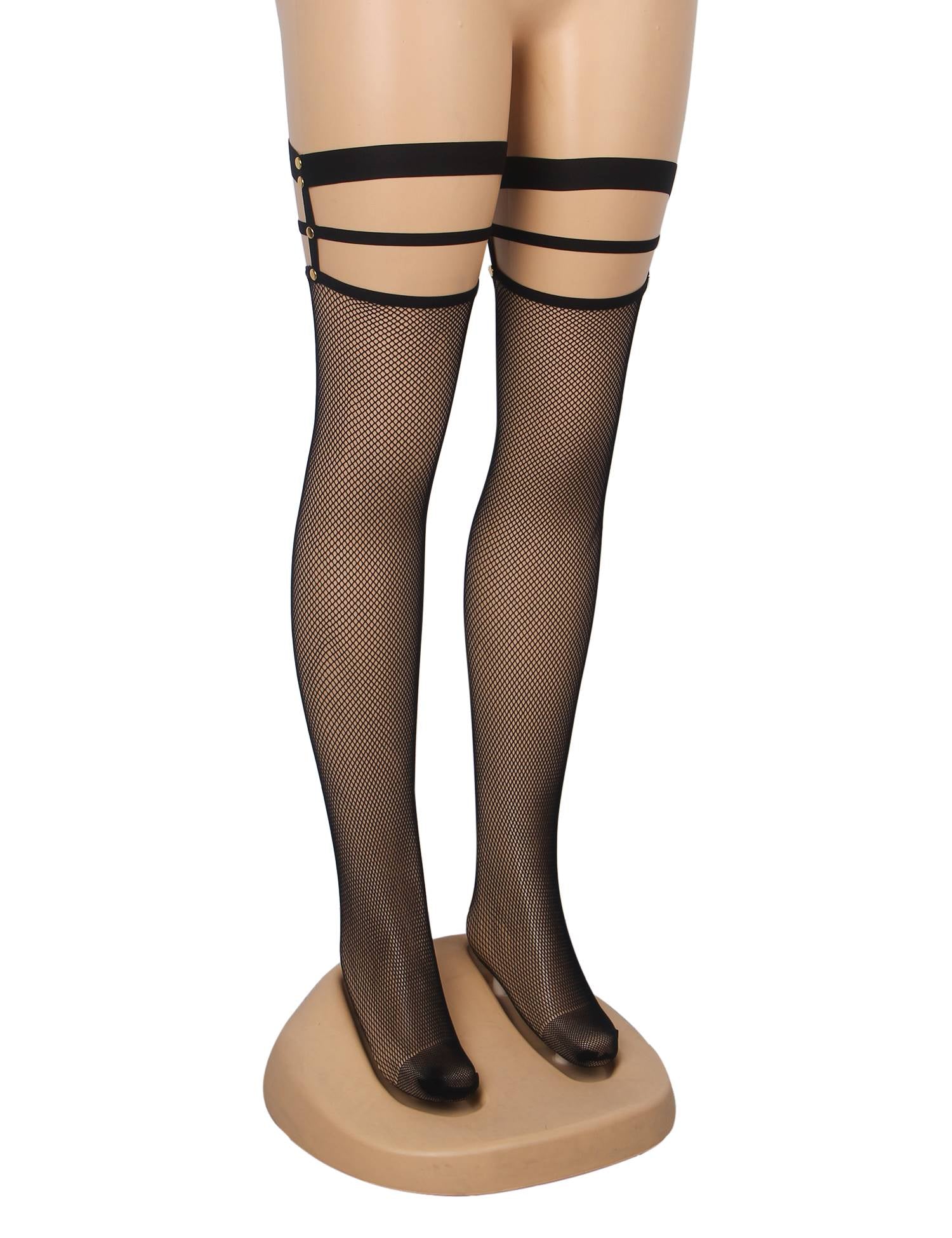 Black Sexy Small Mesh Elastic Rivet Fishnet Stockings