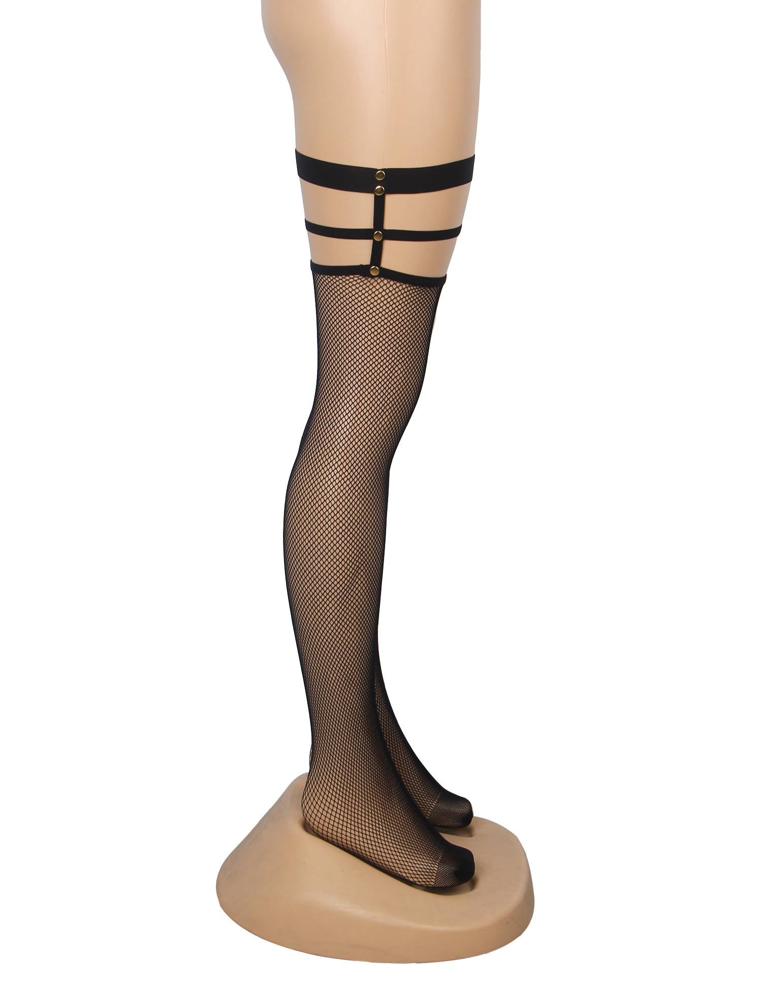 Black Sexy Small Mesh Elastic Rivet Fishnet Stockings
