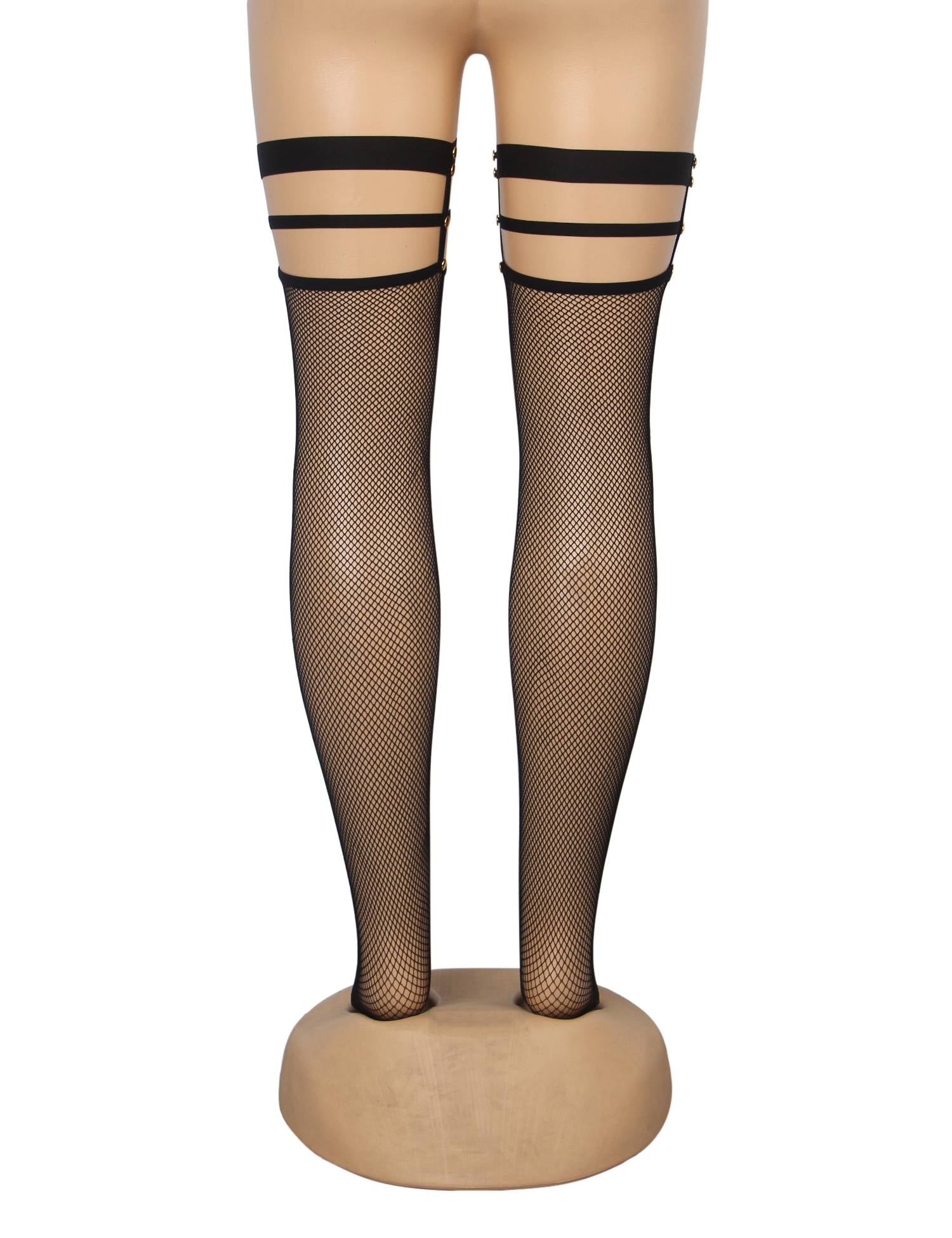 Black Sexy Small Mesh Elastic Rivet Fishnet Stockings