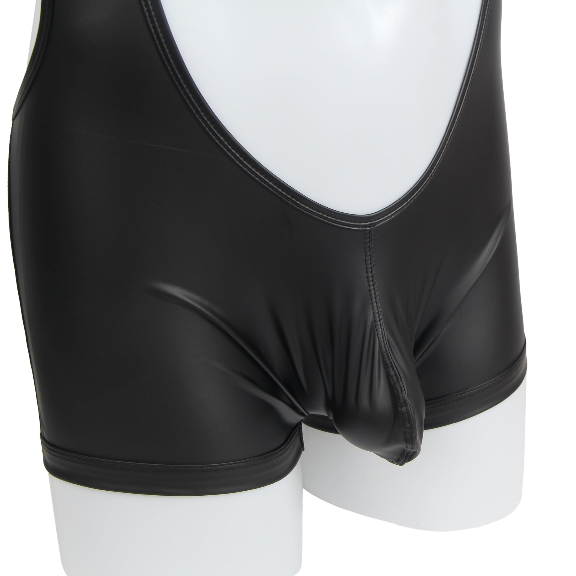 Black Sexy PU Leather Men Bodysuit Underwear