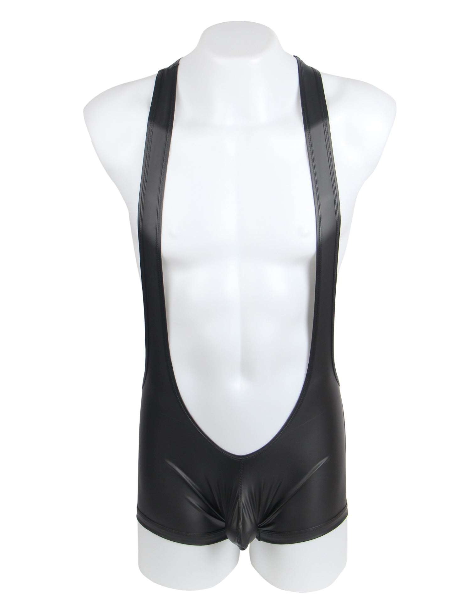 Black Sexy PU Leather Men Bodysuit Underwear