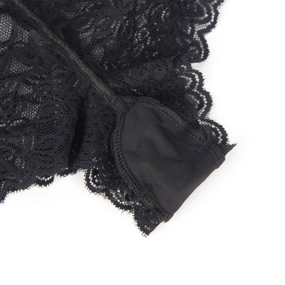 Sexy Black High Waist Floral Lace Strappy Panty