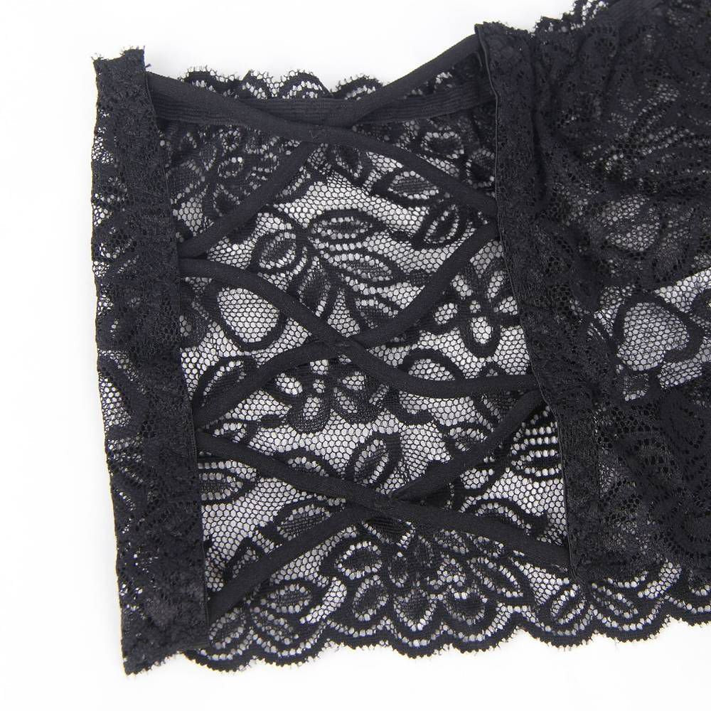 Sexy Black High Waist Floral Lace Strappy Panty