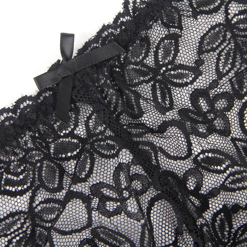 Sexy Black High Waist Floral Lace Strappy Panty