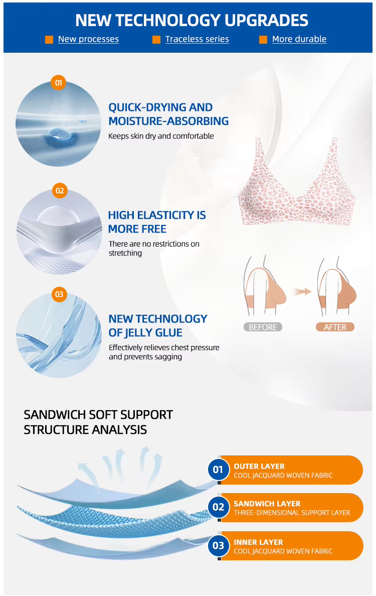 Leopard Khaki Jelly Bra Wireless Womens Comfortable Push up Bralettes Seamless Tshirts Deep V Back Closure Everyday Bras