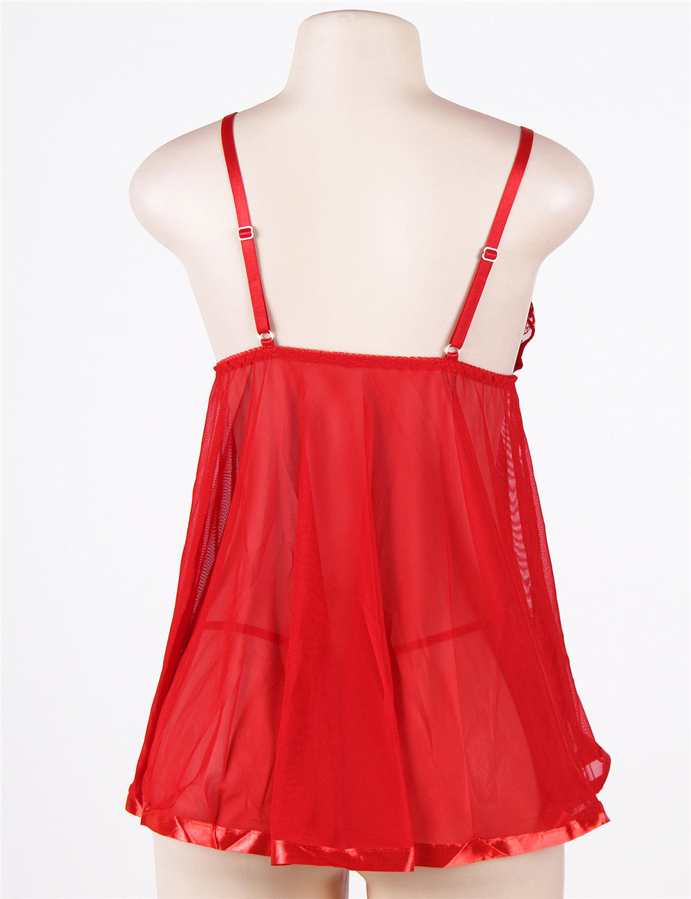 Sexy Rhinestone Red Lace See-through Nightdress