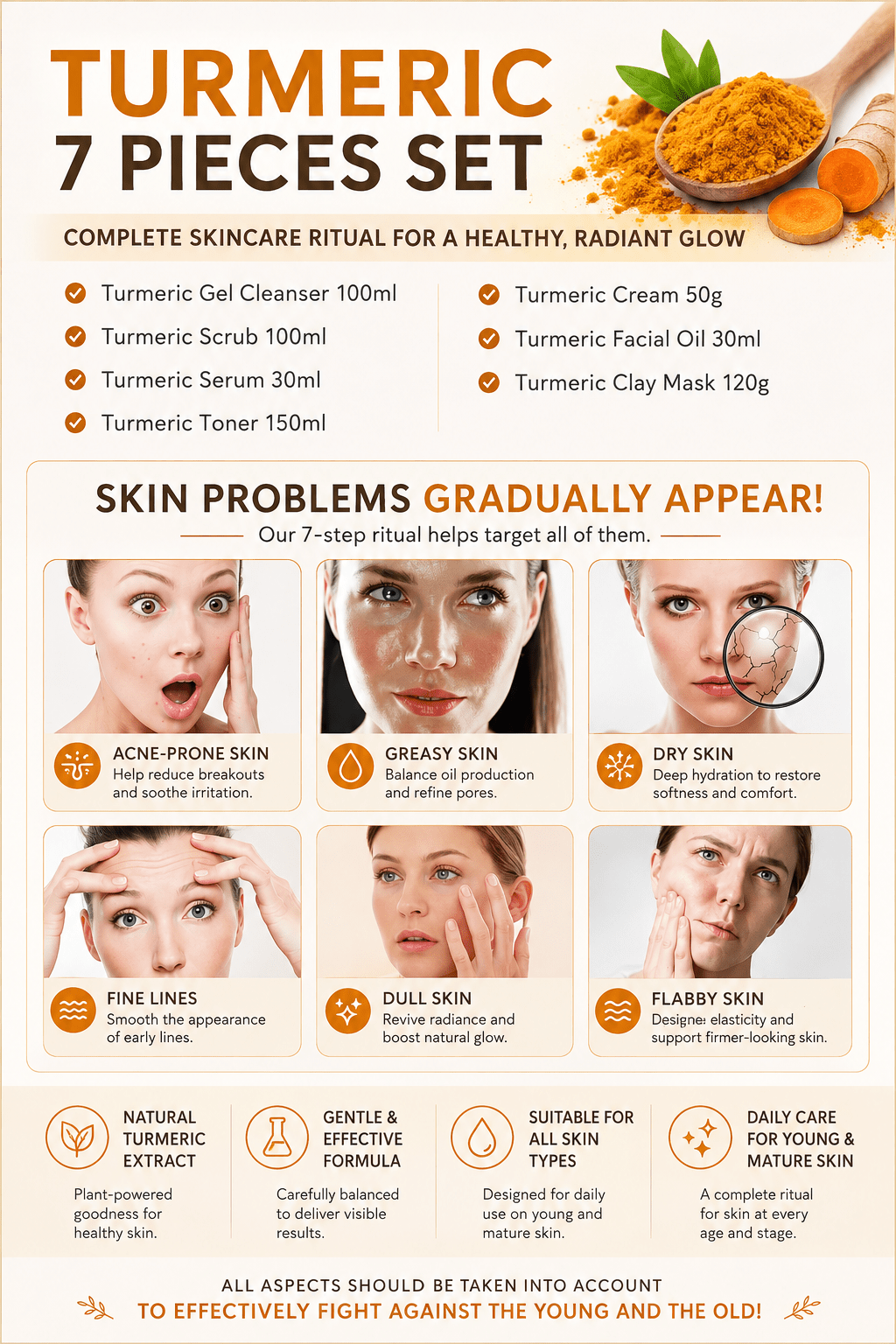 7-Piece Skincare Set TS Glow Ritual™ Turmeric + Vitamin C - TEASEFASHION
