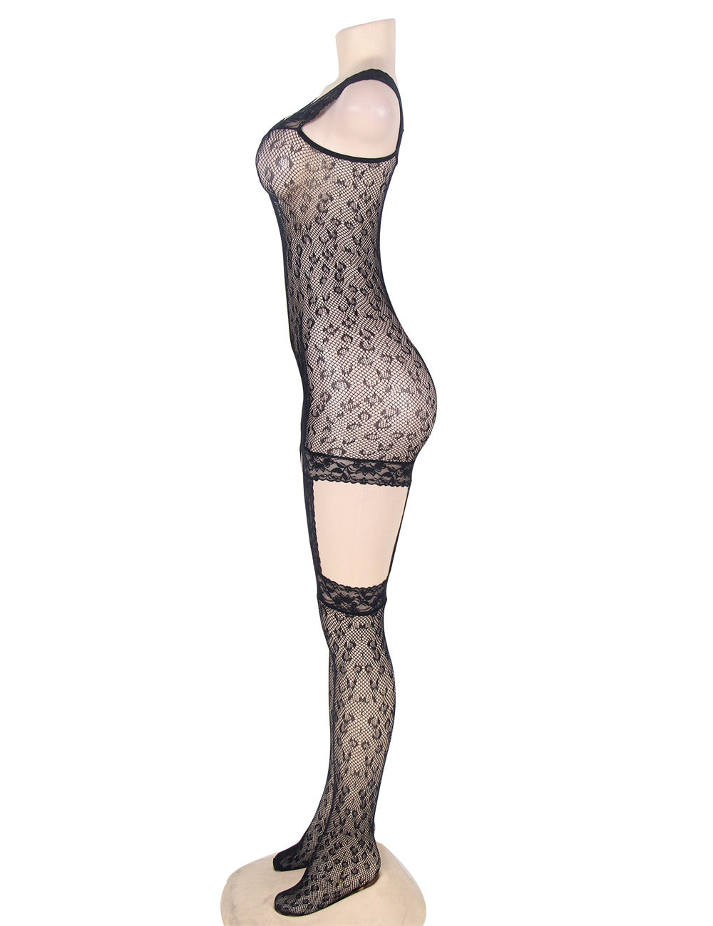 Leopard Patterned Bodystocking with Garter