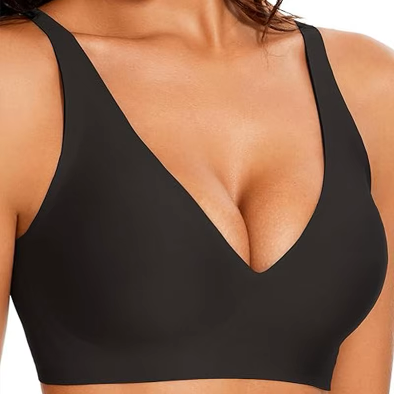 Black Jelly Bra Wireless Womens Comfortable Push up Bralettes Seamless Tshirts Deep V Back Closure Everyday Bras