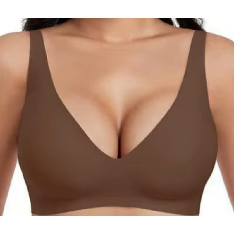 Brown Jelly Bra Wireless Womens Comfortable Push up Bralettes Seamless Tshirts Deep V Back Closure Everyday Bras
