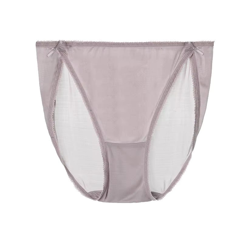Grey Plain Color Sexy Cosy Silk Brief Underwear Seamless Silk Panty - TeaseFashion