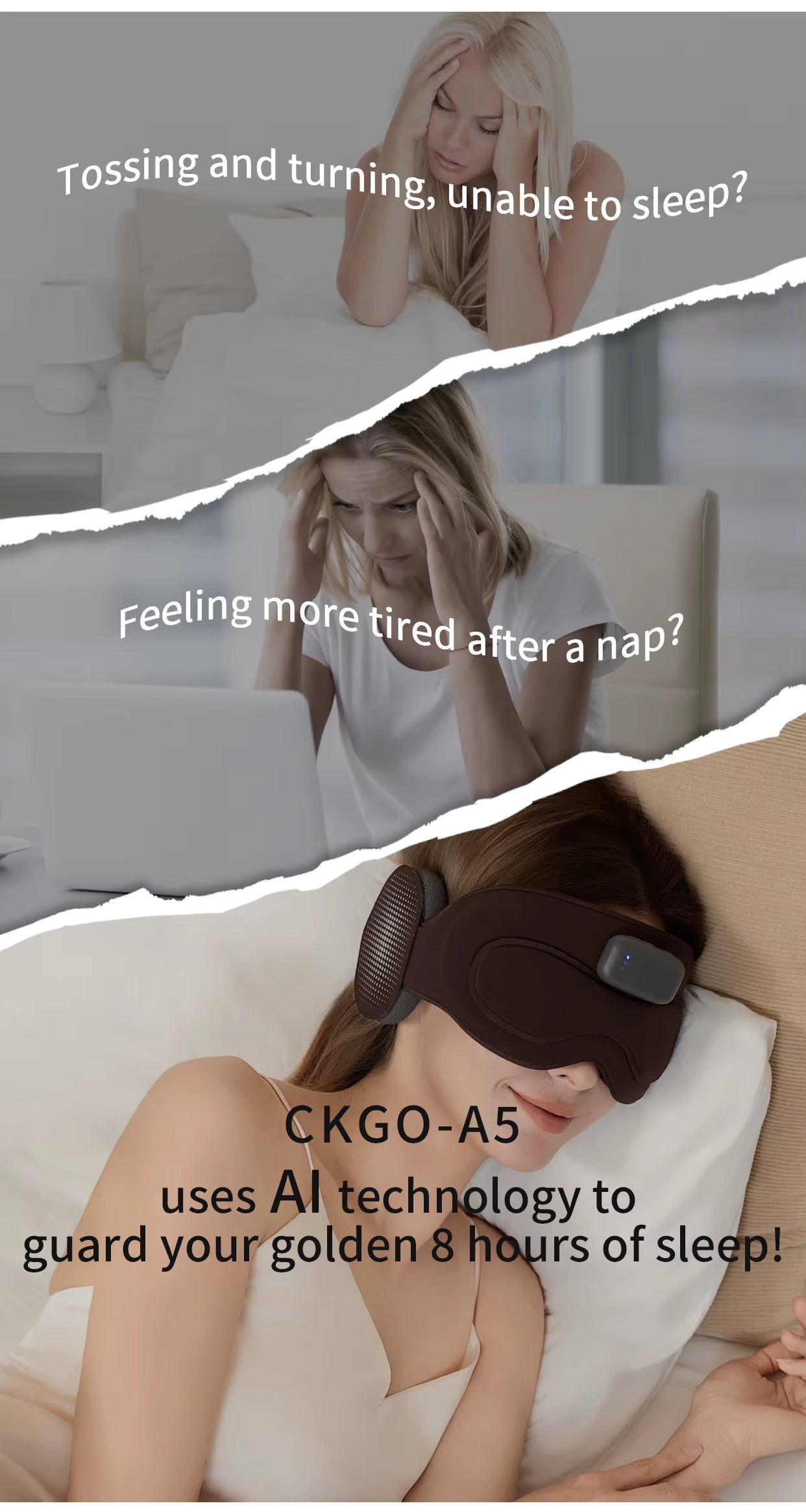 Grey Intelligent Sleep Mask with AI Technology, Eye Massage and Heat Regulation - TeaseFashion