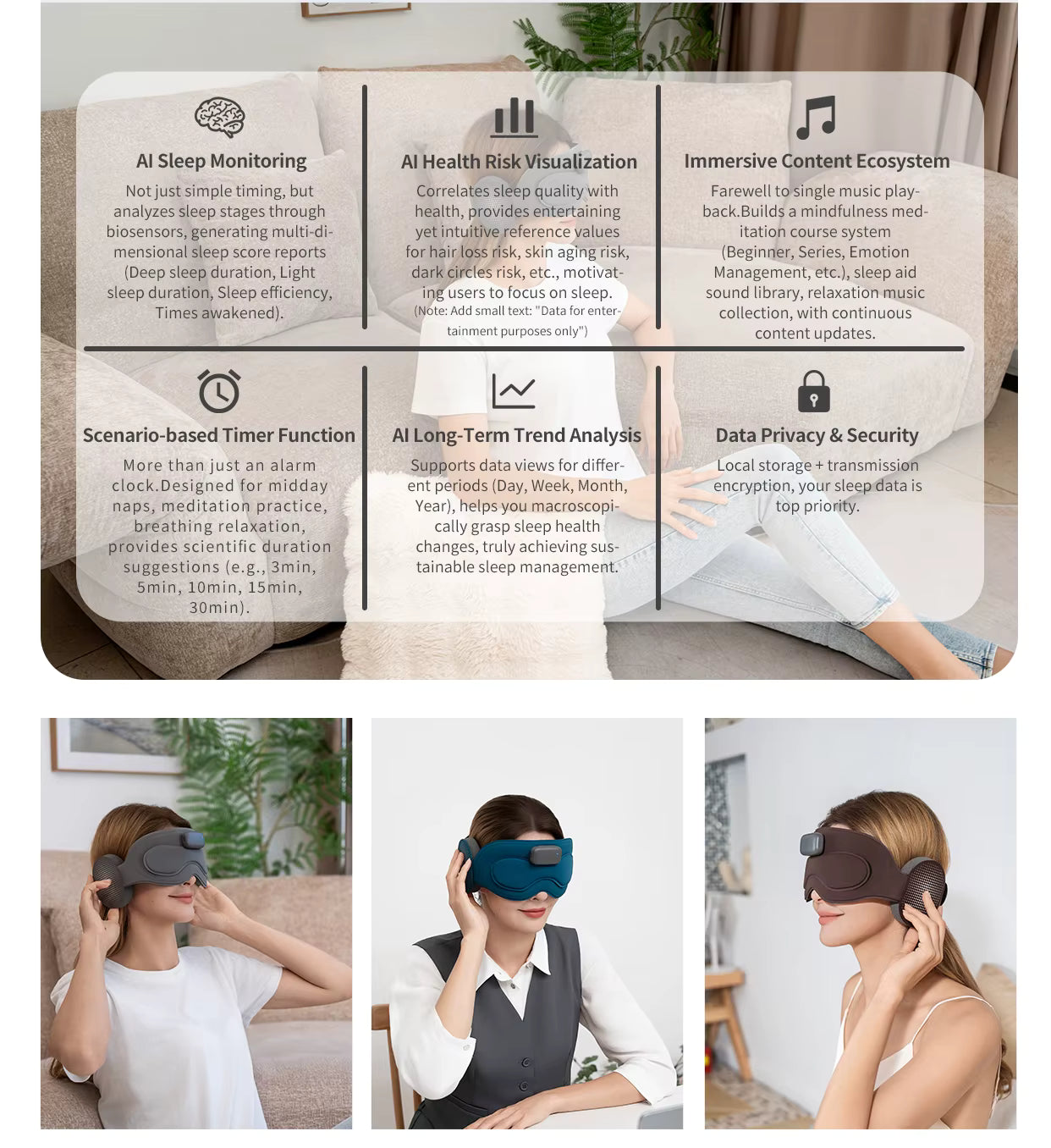 Grey Intelligent Sleep Mask with AI Technology, Eye Massage and Heat Regulation - TeaseFashion