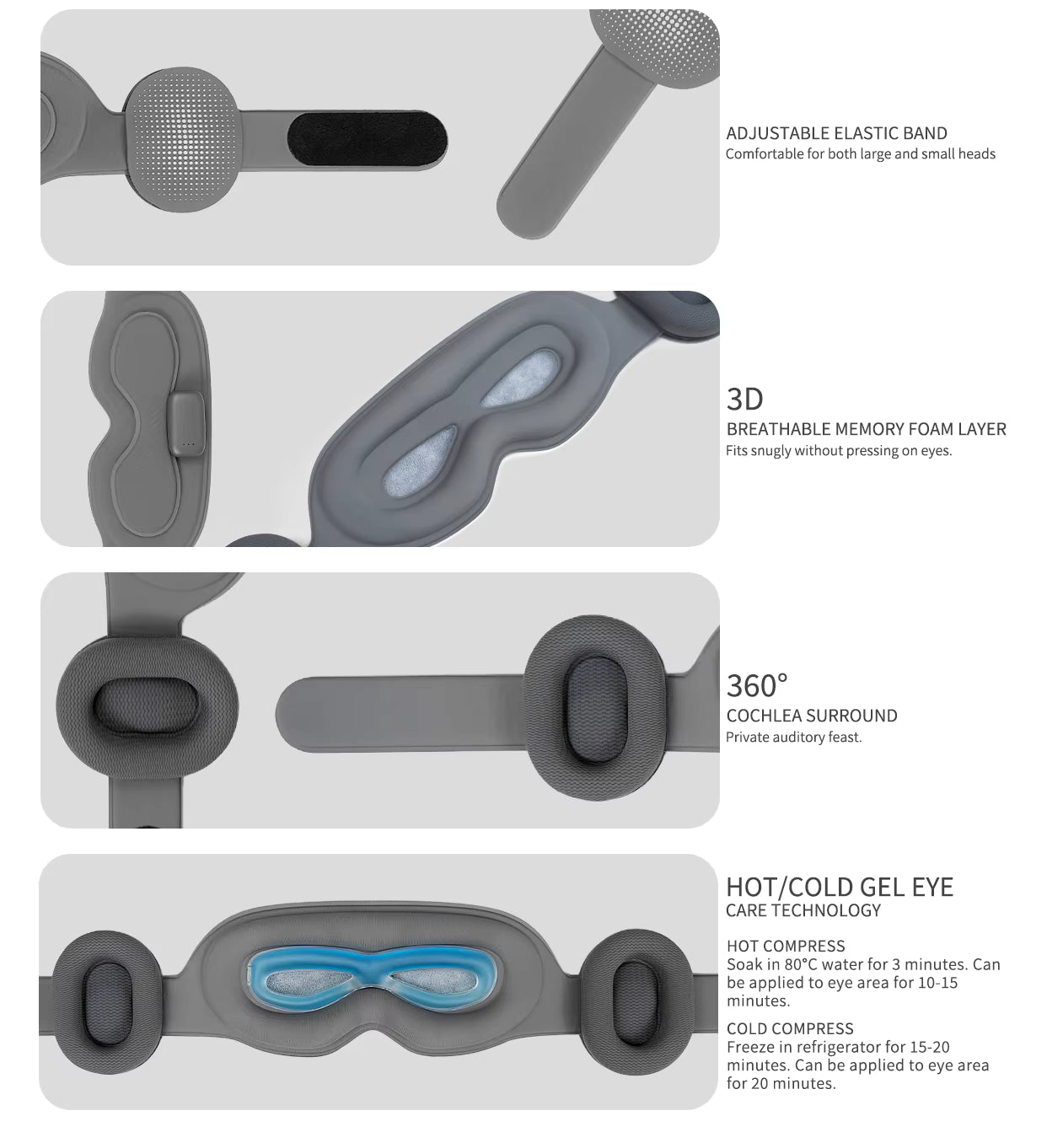 Grey Intelligent Sleep Mask with AI Technology, Eye Massage and Heat Regulation - TeaseFashion