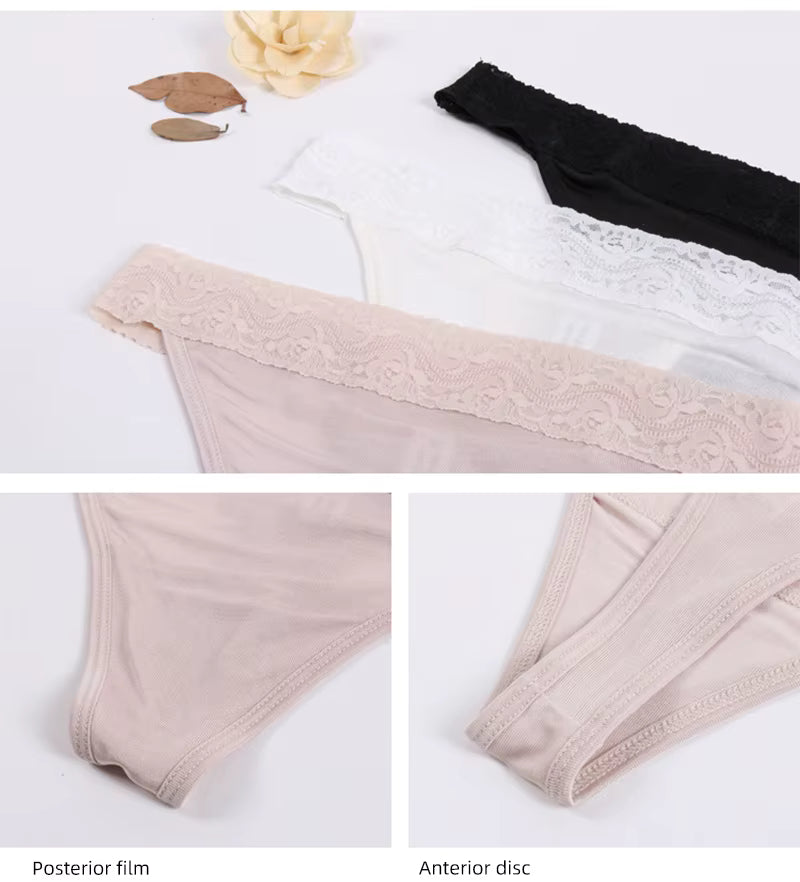 Black Modern Simple Sexy Lace Silk Thong - TeaseFashion