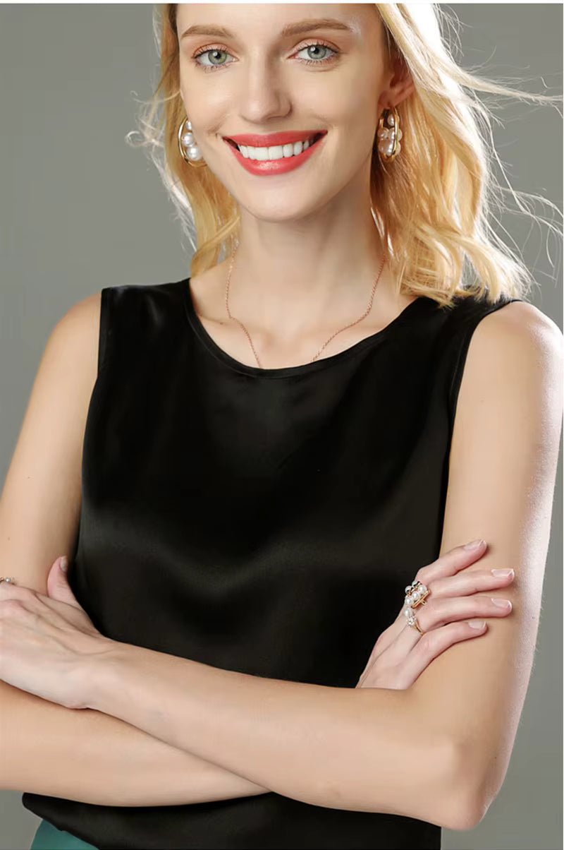 Black Summer Bottom Shirt Solid Color Silk Vest - TeaseFashion