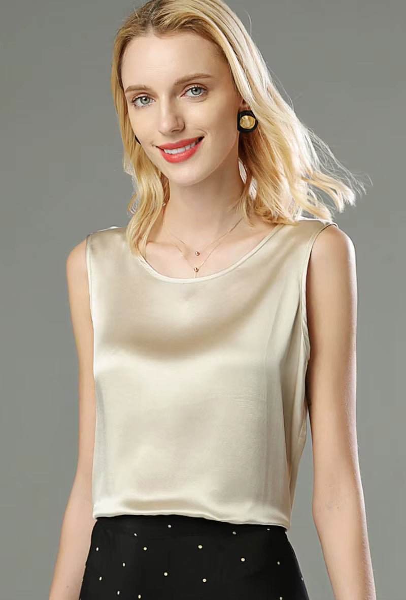 Black Summer Bottom Shirt Solid Color Silk Vest - TeaseFashion