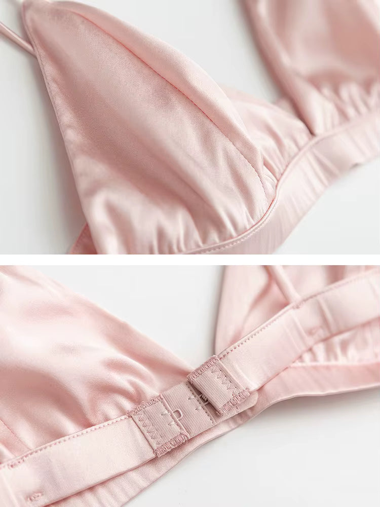 Black Triangle Wire - Free Breathable Silk Bra - TeaseFashion