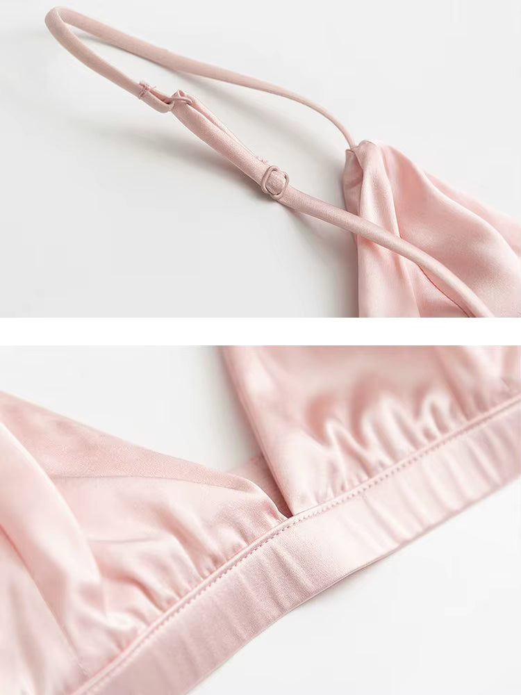 Black Triangle Wire - Free Breathable Silk Bra - TeaseFashion