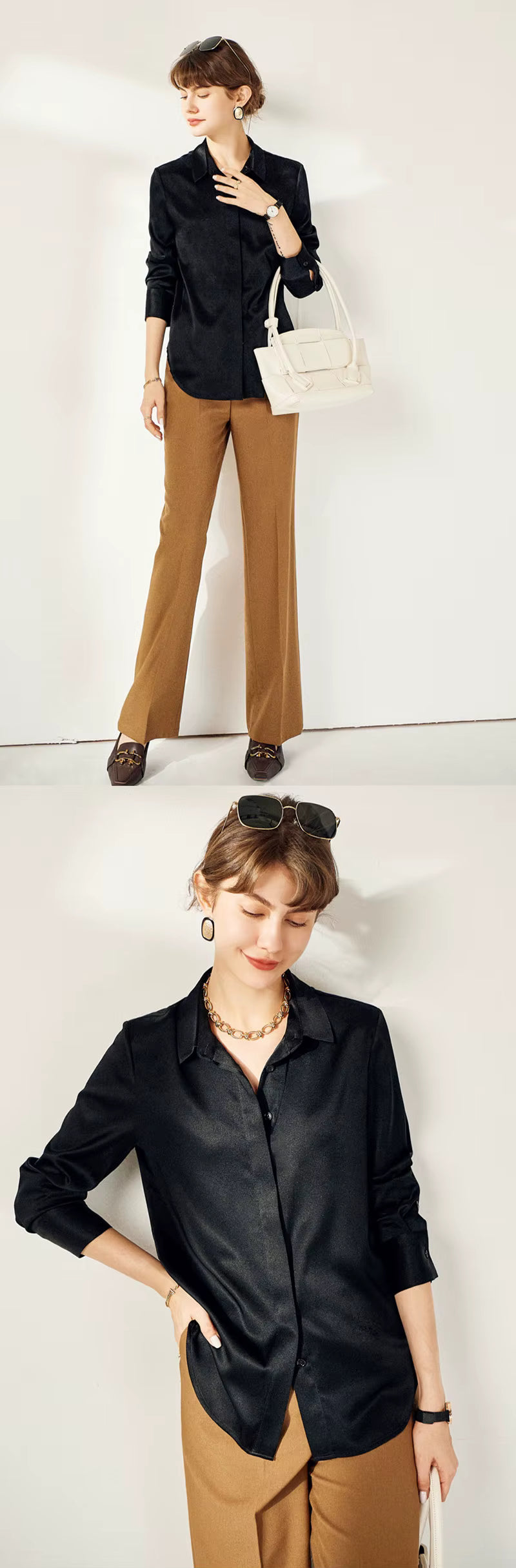 Taupe Gray Silk Lady Casual Shirt - TeaseFashion