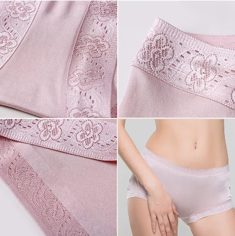 Black Lace Panties Sexy Breathable Mid Waist Briefs Seamless Silk Underwear - TeaseFashion