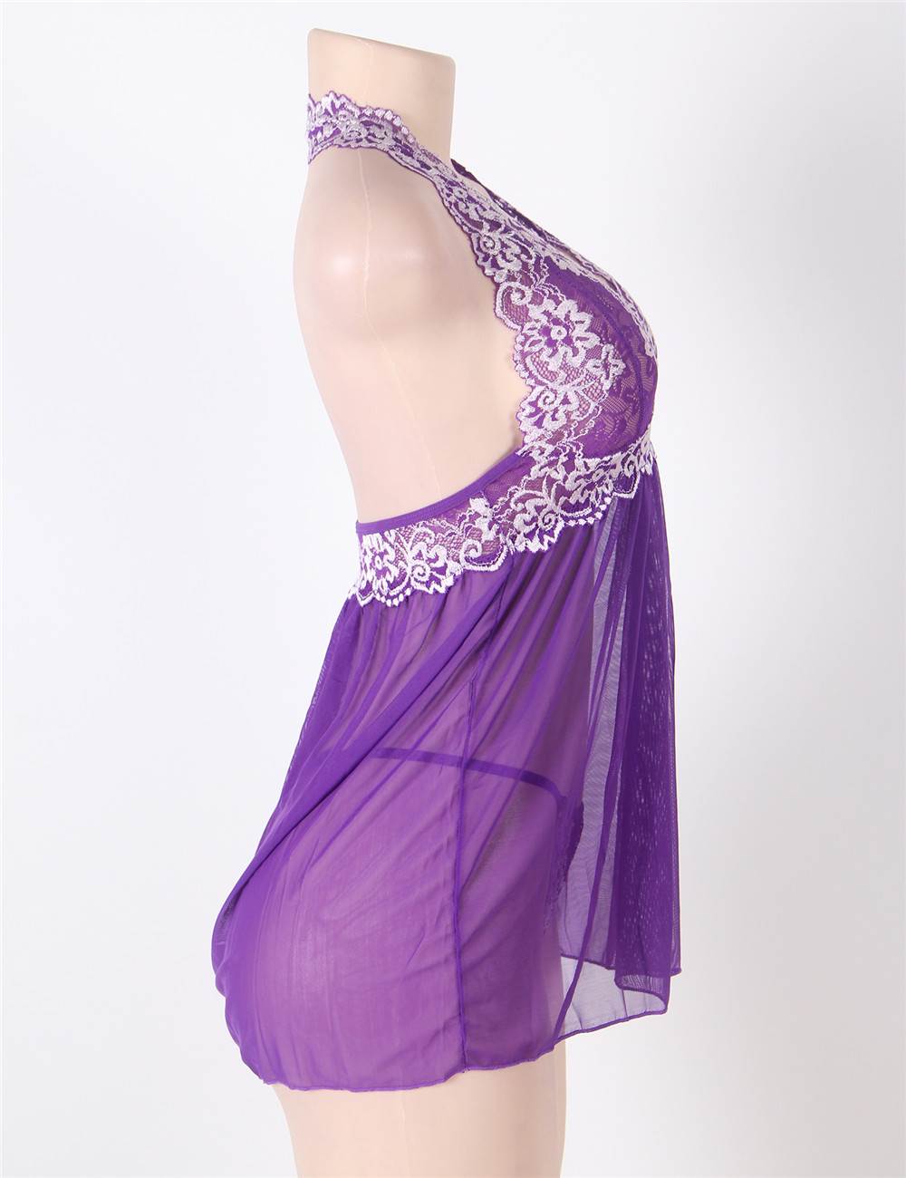 Purple Floral Halter Plus Size Babydoll