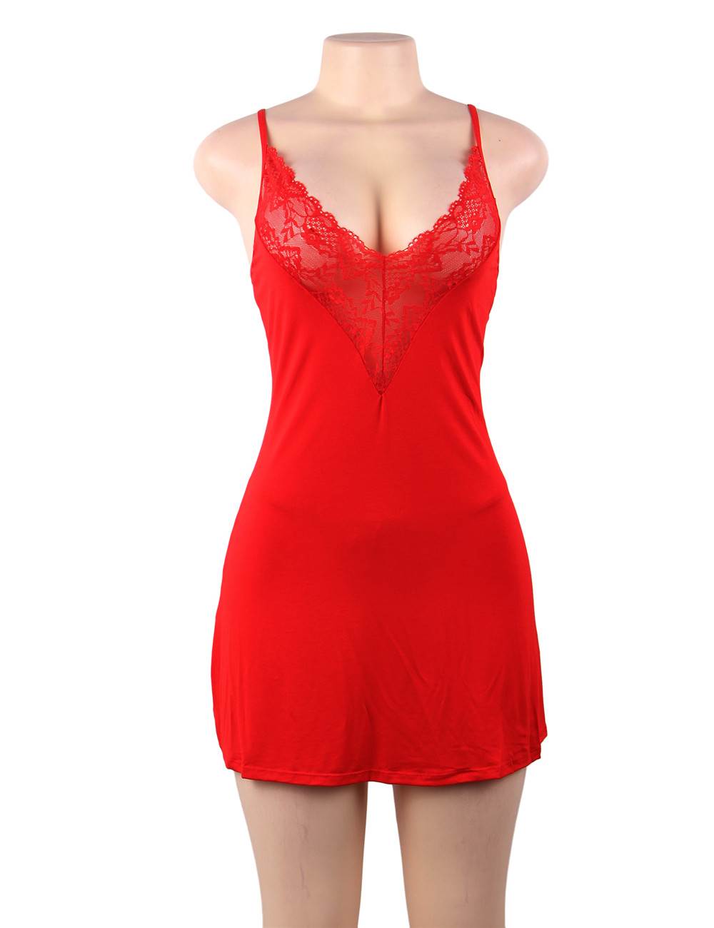 Lace Decoration Nightdress V-neck Stretchy Modal Sleepwear with G String