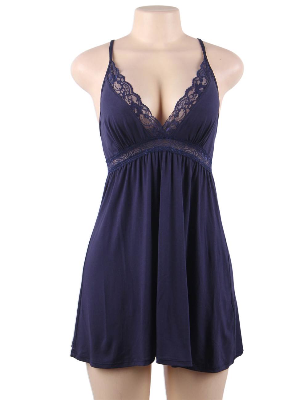 Stretchy Nightdress Deep V-neck Modal Sleepwear  with G String