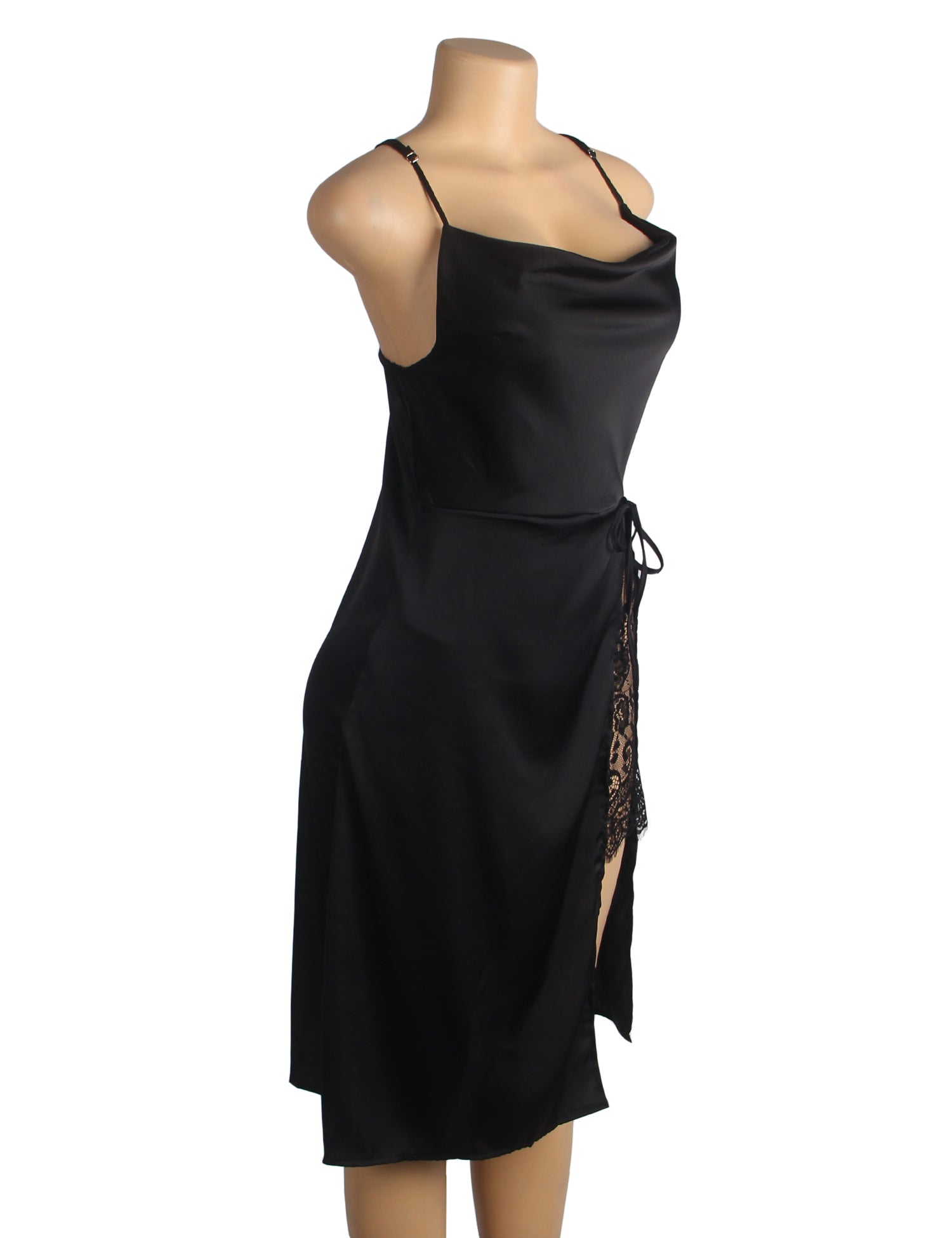 Black Sexy Split Backless Suspender Home Wear Nightdress