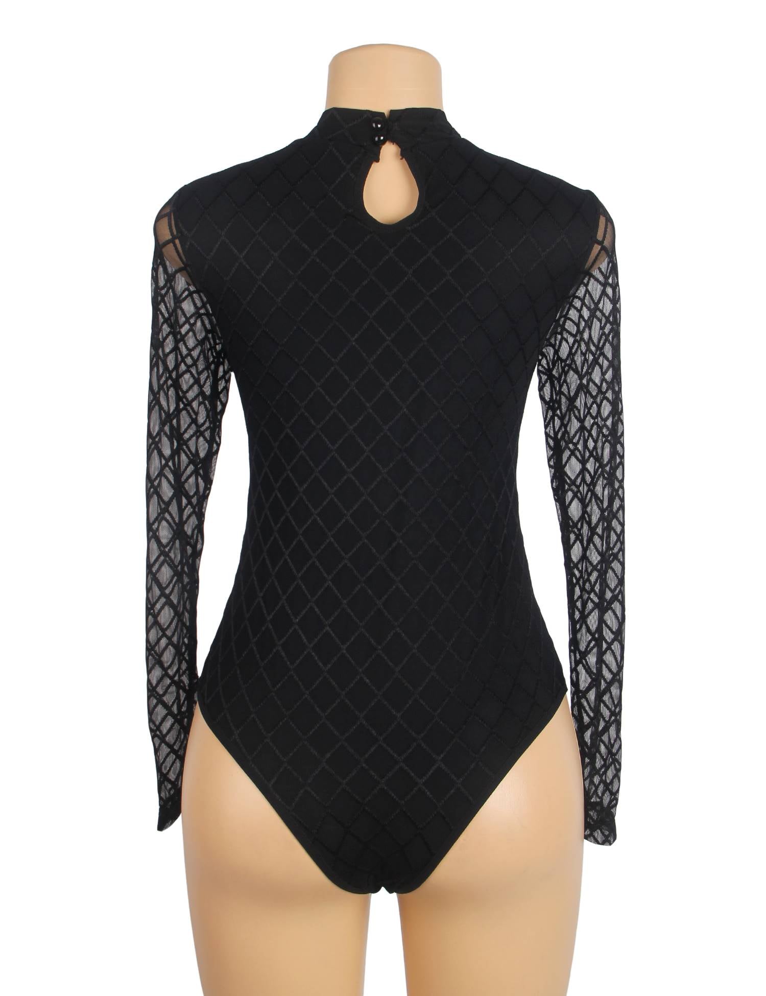 Black High Neck Mesh Minimalist Bodysuit